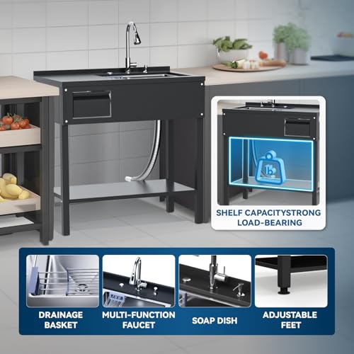 36" Stainless Steel Freestanding Utility Sink with Drawer and Faucet Z64648