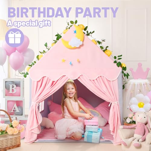 Wilwolfer Kid Tent with Mat and Star Lights - Indoor Playhouse for Toddlers and Girls (Pink) N411519