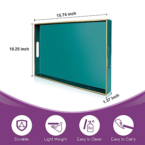 Gifturbo Blue Serving Tray with Handles, Rectangular Plastic Tray J15614