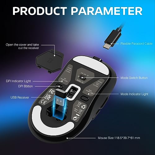 ATTACK SHARK X3 Wireless Gaming Mouse, 49g Ergonomic, PAW3395 26K DPI, White C238377