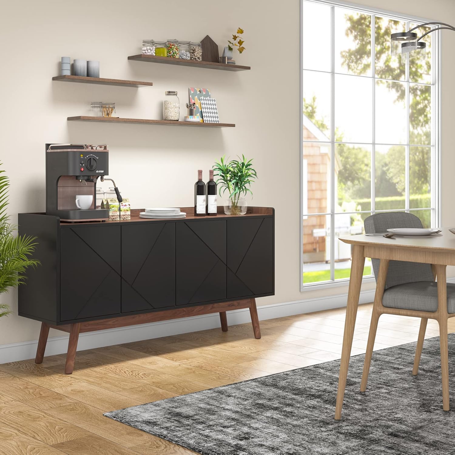 Tribesigns Sideboard Buffet Cabinet with Storage 55", Black P5380
