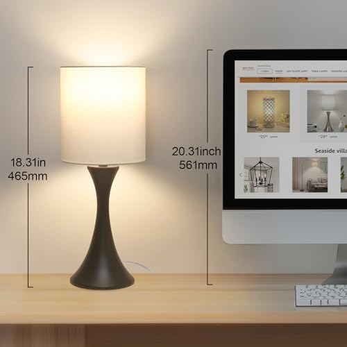 Dimmable Bedside Lamp with Touch Control, Beige Shade, LED Bulb Included S148