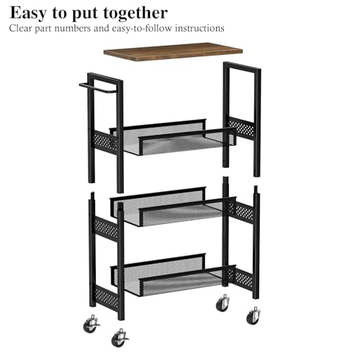 Utility Slim Storage Cart 4-Tier Rolling Cart with Wood Top A517006