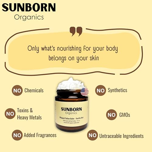 Pure Whipped Tallow Balm Unscented, Organic Grass-Fed Beef Tallow for Skin N669878