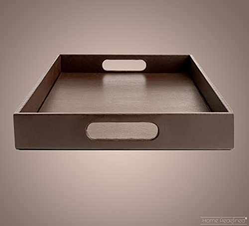 White Marble Faux Leather Decorative Tray with Handles D972626