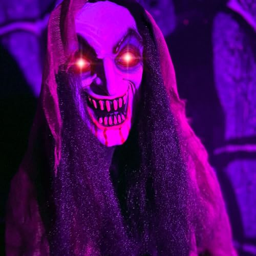Haunted Hill Farm 5.25-ft Standing Gravekeeper Animatronic with Red LED Eyes and Sound Effects X9371