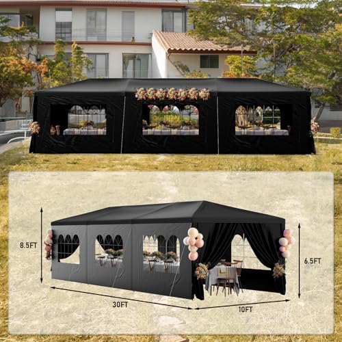 White Party Tent 10x30 with 8 Sidewalls for Outdoor Events K927
