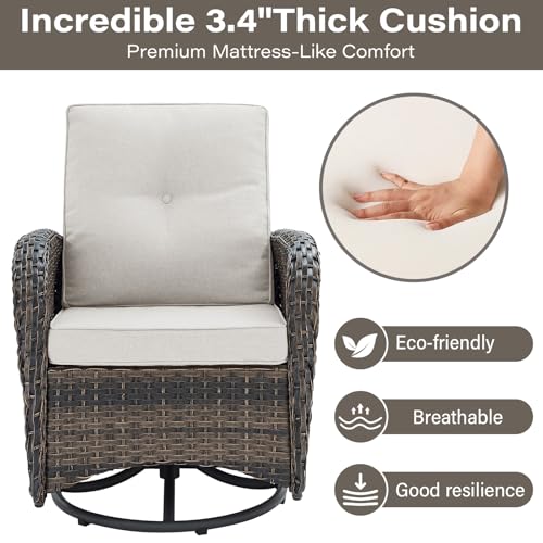 Outdoor Wicker Swivel Rocker Chairs Set of 2 with Rattan Side Table, Brown/Blue B592