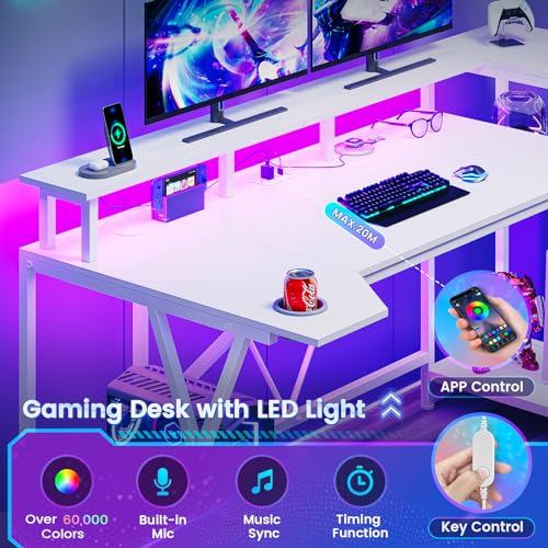 SEDETA Gaming Desk 70.8'' with LED Lights and Storage Shelves, Black Y2845
