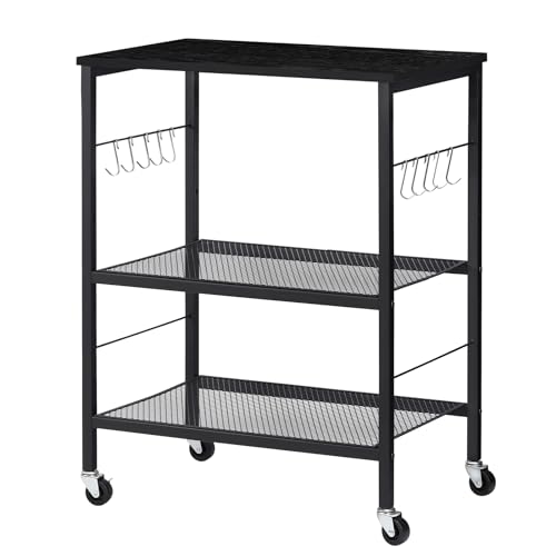LIANTRAL 3 Tier Rolling Cart, Brown Kitchen Storage Cart on Wheels M635