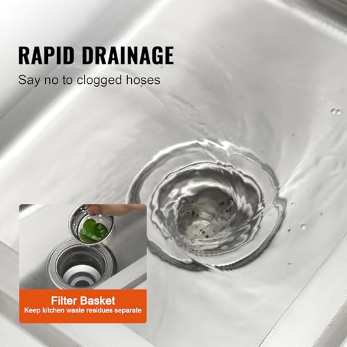 VEVOR Stainless Steel Utility Sink with Workbench Faucet and Legs, 39.4 x 19.1 x 37.4 in L559