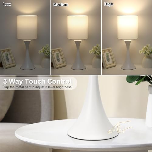 Dimmable Bedside Lamp with Touch Control, Beige Shade, LED Bulb Included S148