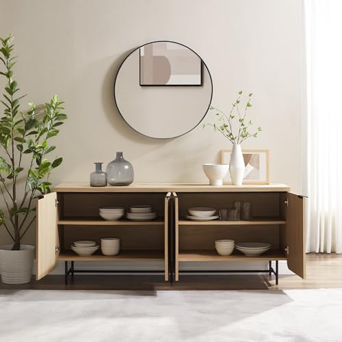 Walker Edison Reema Fluted 4-Door Kitchen Sideboard Buffet Console, 69 Inch, Coastal Oak V903859