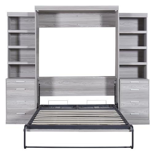 Queen Size Solid Pine Murphy Bed Chest with Charging Station and Storage Drawer K498