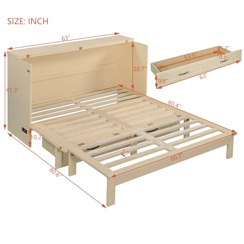 Harper & Bright Designs Queen Murphy Bed Cabinet with USB Charging Station, White D9669