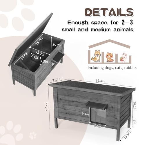 Outdoor Cat House Insulated Wooden Shelter for Multiple Cats K816912