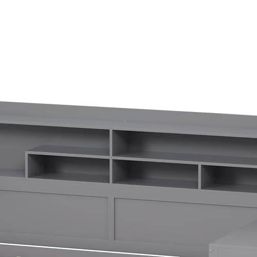 Bellemave Twin Corner Bed Frame with Storage Shelves and Desk, Gray L74206