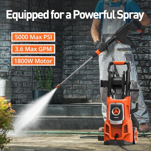 Electric Pressure Washer 5000 Max PSI 3.6 GPM with Hose Reel, Tangerine U13688