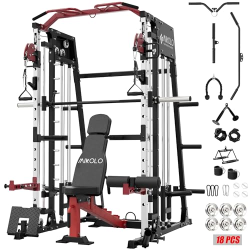 Mikolo Smith Machine 2200lbs Squat Rack with Lat Pulldown & Cable Crossover E219