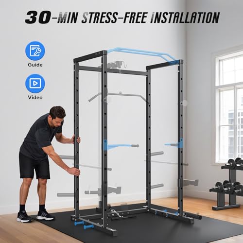 MERACH Power Cage Squat Rack with Cable Crossover for Home Gym F778