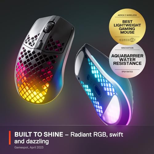 SteelSeries Aerox 3 Wireless Holey RGB Gaming Mouse, Ultra-lightweight, Onyx O713