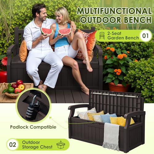 Greesum 80 Gallon Outdoor Storage Bench, Resin Patio Furniture, Dark Black I77551