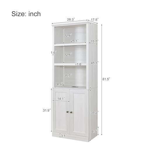 Queen Size Murphy Bed with Side Cabinet Storage Shelf, Rustic White X5267