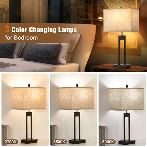 25.5'' Nightstand Lamps Set of 2 with USB, 3 Colors for Bedroom E985629