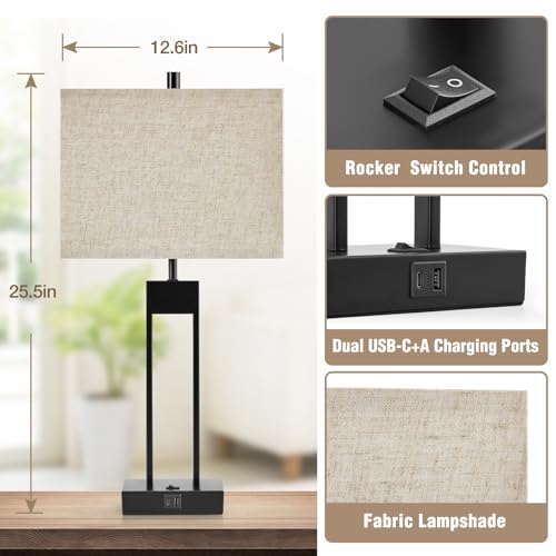 25.5'' Nightstand Lamps Set of 2 with USB, 3 Colors for Bedroom E985629