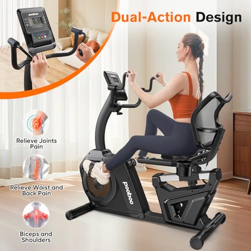 pooboo Recumbent Exercise Bike with Arm Exerciser, Magnetic Resistance, 400LBS Capacity B156072