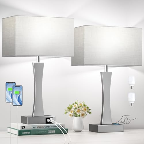 3 Way Dimmable Bedside Lamp Set of 2 with USB Ports C63781