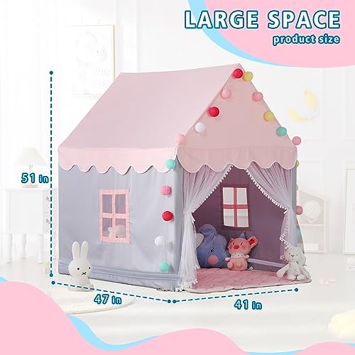 Wilwolfer Kid Tent with Mat and Star Lights - Indoor Playhouse for Toddlers and Girls (Pink) N411519