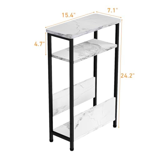 7.1" Narrow 3-Tier Side Table with Magazine Holder, Faux White Marble R580691