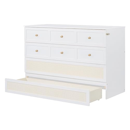 Ball & Cast Queen Size Solid Pine Murphy Bed with Charging Station, White + Walnut P2075