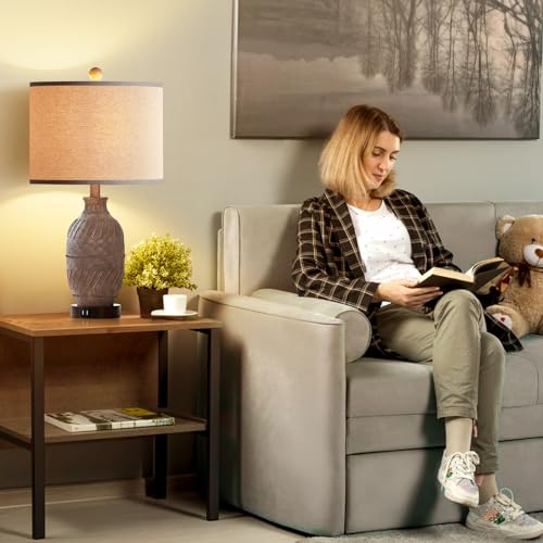 3-Way Dimmable Touch Control Table Lamps Set of 2 for Bedroom, USB Ports and AC Outlet X64612