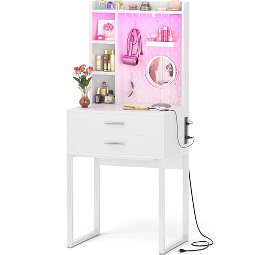 Black Vanity Desk with 4 Drawers and Charging Station O896