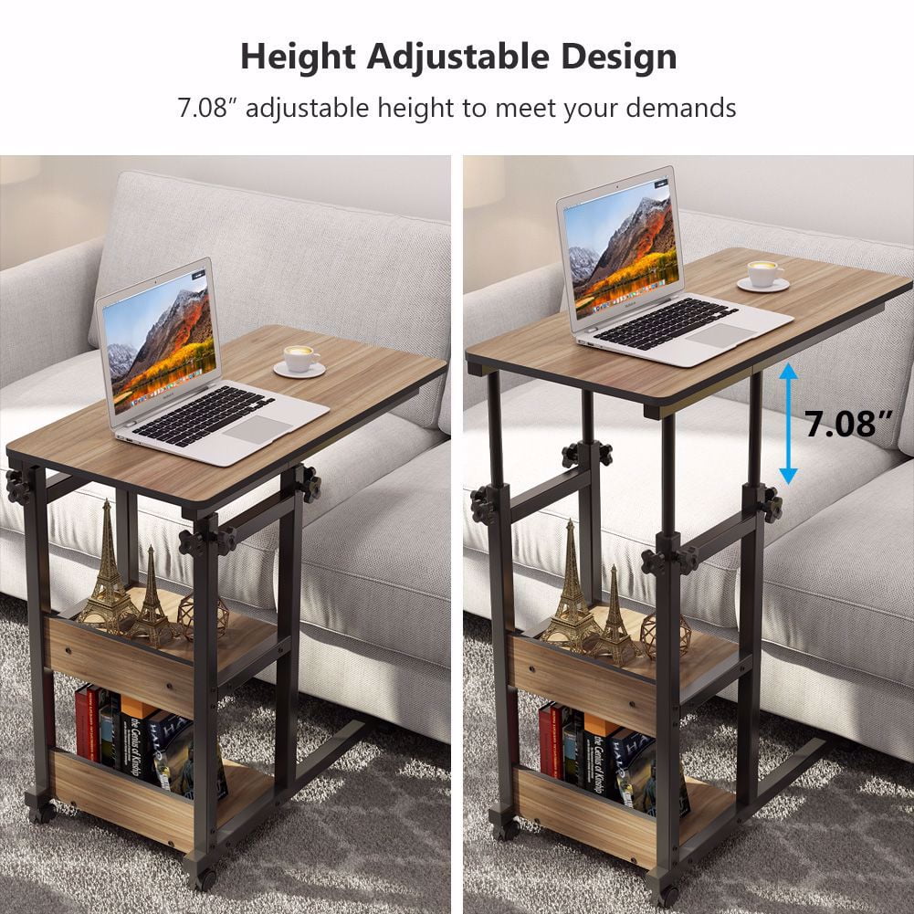 TribeSigns Overbed Bedside C Table with Storage Shelves, Mobile Laptop Desk N6631