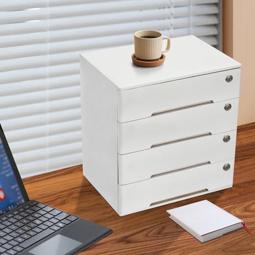 4 Drawers Wood Storage Cabinet with Lockable Drawers, Walnut S9586