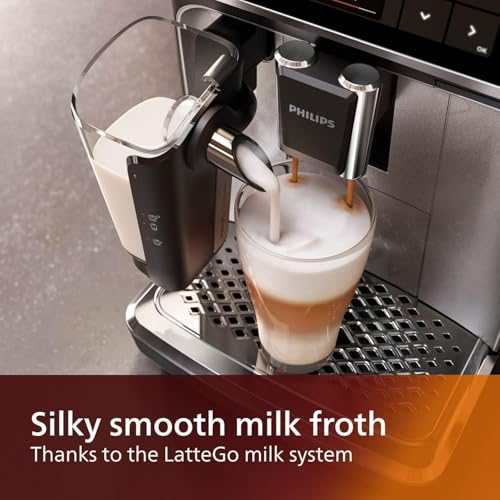 PHILIPS 4400 Series Fully Automatic Espresso Machine with LatteGo, Black Chrome D322