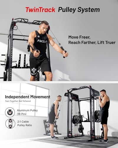 Mikolo Smith Machine 2200lbs Squat Rack with Lat Pulldown & Cable Crossover E219