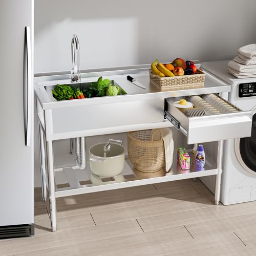 47" 304 Stainless Steel Utility Sink with Workbench and Drawer Storage K91644