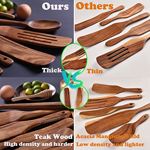 Spurtle Set of 9, Natural Teak Wooden Utensils for Cooking W7440