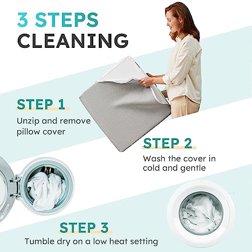 Wedge Pillow for Sleeping, 8 inch, Cooling Memory Foam Top, White/Grey T57174