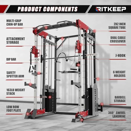 RitKeep PMAX 5600 Pro Smith Machine, All-in-One Home Gym with 2200lb Capacity and 320lb Weight Stack H2625
