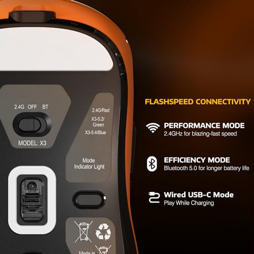 ATTACK SHARK X3 Wireless Gaming Mouse, 49g Ergonomic, PAW3395 26K DPI, White C238377
