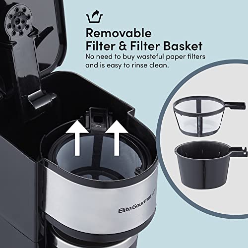 Elite Gourmet EHC113 Personal Single-Serve Coffee Maker with Thermal Travel Mug, Black B70143