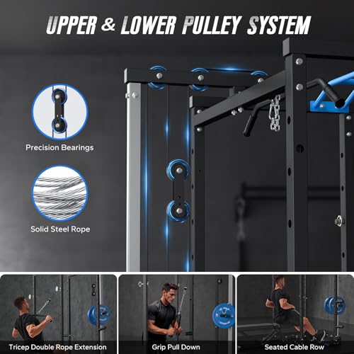 MERACH Power Cage Squat Rack with Cable Crossover for Home Gym F778