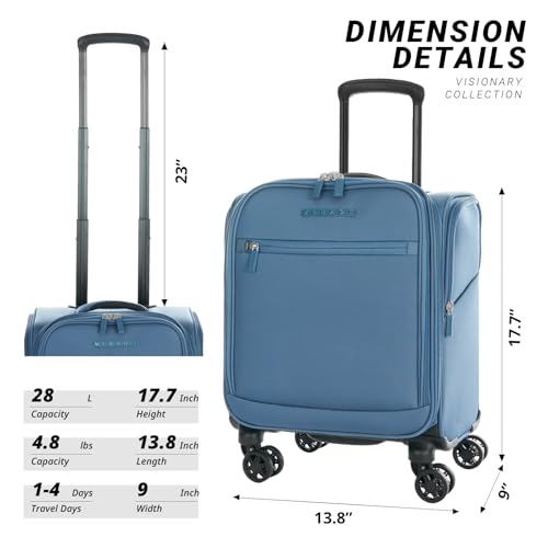 Verage Under Seat Luggage with Wheels, Softside Spinner Carry On, Navy 14-Inch A51804