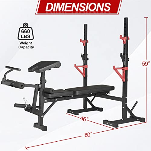 Bongkim Adjustable Weight Bench with Squat Rack, 660Lbs Capacity H188216