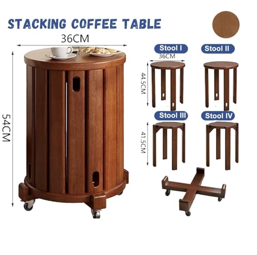 Stackable Stools Set of 4 Round Wooden Nesting Tables for Living Room C8777